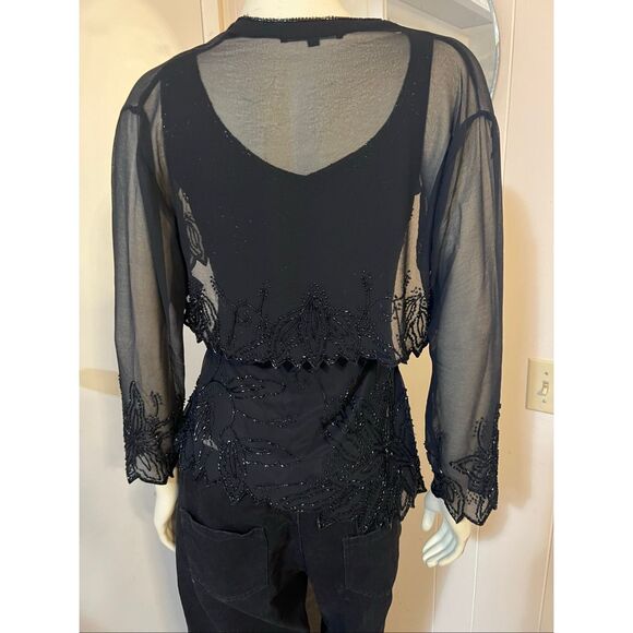 Vintage J Kara Beaded Black Twin Set Holiday Stunning! S - Picture 4 of 10